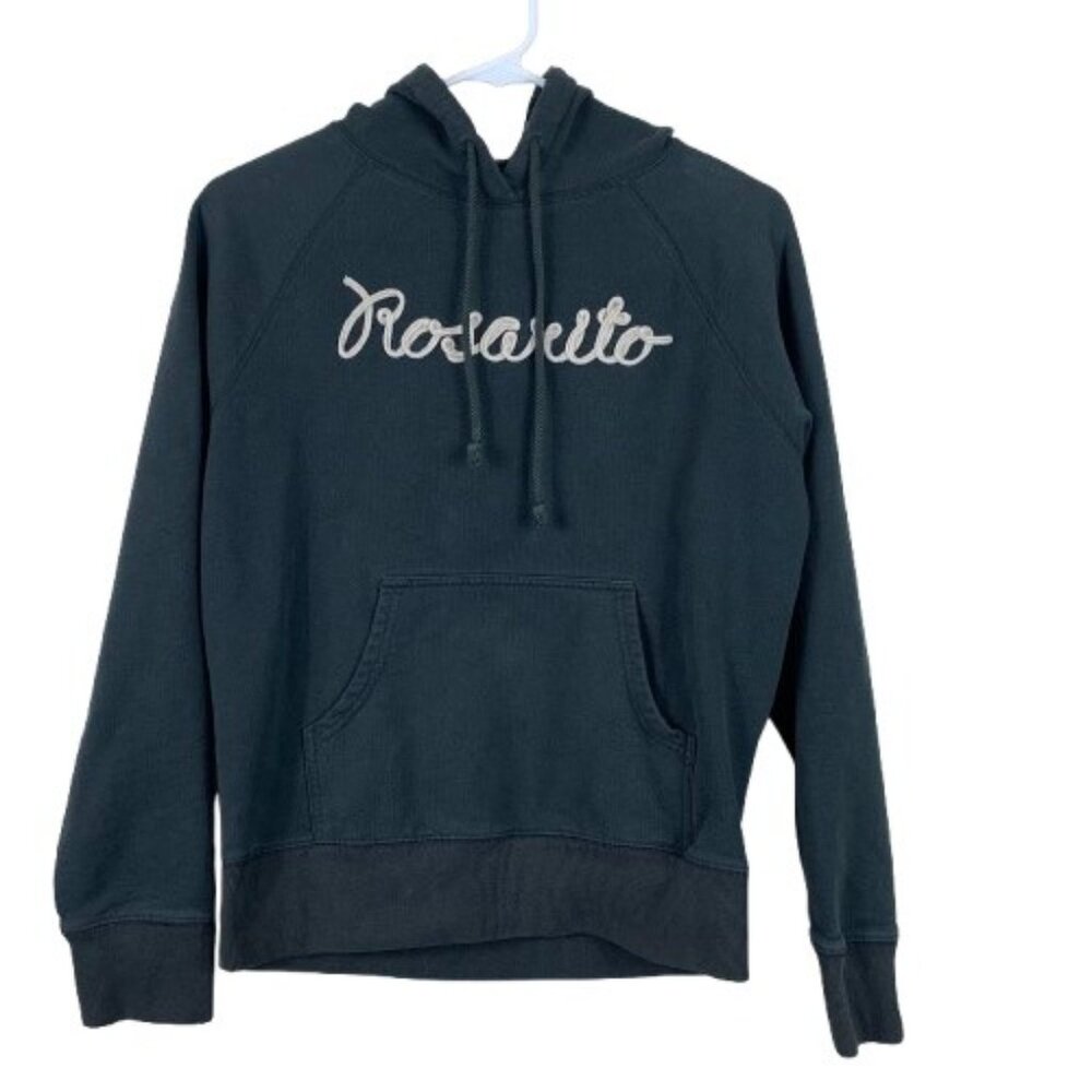 VTG Y2K Lucky Brand Rosarito Mexico Hoodie Black Medium Cross Back Whimsigoth